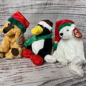 Set of 3 adorable Christmas Ty beanie babies vintage